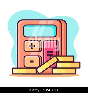 calculator with coin for business concept isolated cartoon vector illustration in flat style Stock Vector