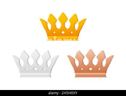 Golden crown. Pixel art icon. 8-bit. Vector stock illustration. Stock Vector