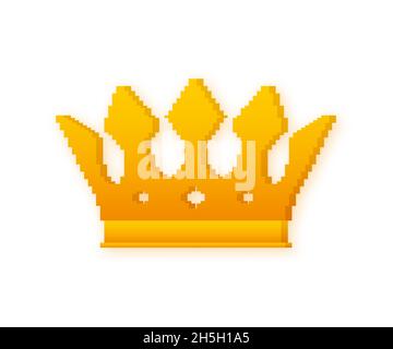 Golden crown. Pixel art icon. 8-bit. Vector stock illustration. Stock Vector