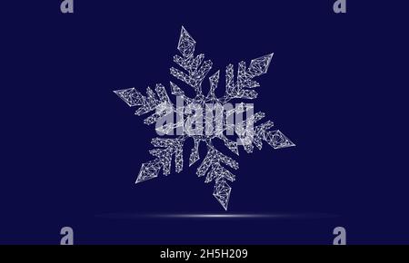 Geometric polygonal shape White vector of Snowflake. Consisting of points, lines, and low poly shapes in the form of design on Blue background. Stock Vector