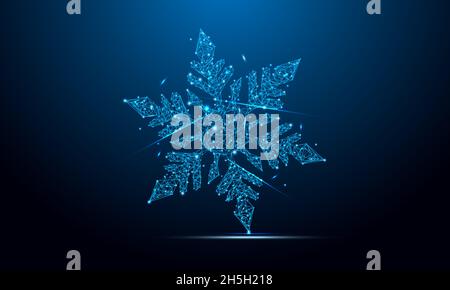 Geometric shape futuristic polygonal vector of Snowflake in the form of a starry sky space. Consisting of points, light, lines, and low poly shapes in Stock Vector