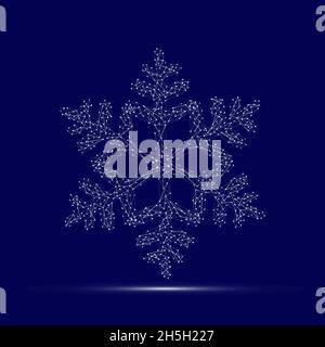 Geometric polygonal shape White vector of Snowflake. Consisting of points, lines, and low poly shapes in the form of design on Blue background. Stock Vector