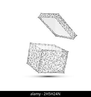 Geometric polygonal shape black vector of gift box. Consisting of points, lines, and low poly shapes in the form of design on white background. Stock Vector