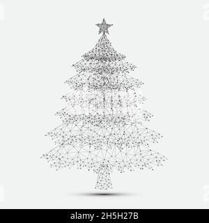 Geometric polygonal shape black vector of Christmas Tree. Consisting of points, lines, and low poly shapes in the form of design on white background. Stock Vector