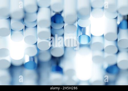 3d illustration of blue tubes. Set of shapes on monocrome background, pattern. Geometry  background Stock Photo
