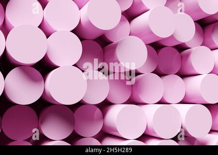 3d illustration of pink tubes. Set of shapes on monocrome background, pattern. Geometry  background Stock Photo