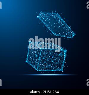 Geometric shape futuristic polygonal vector of gift box in the form of a starry sky space. Consisting of points, light, lines, and low poly shapes in Stock Vector
