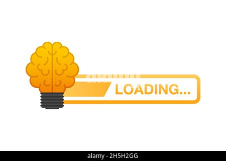 Idea loading concept with idea brain processed on a lightbulb bar. Vector stock illustration. Stock Vector