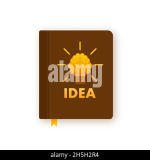 Book with shining bulb flying out. Idea logo. Power of knowledge sign. Vector stock illustration. Stock Vector