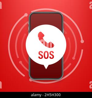 SOS emergency call. 911 calling. A cry for help. Vector stock illustration. Stock Vector