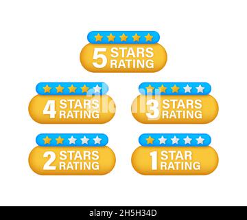 5 star rating. Badge with icons on white background. Vector stock illustration Stock Vector
