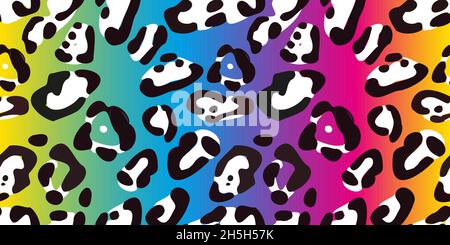 Rainbow leopard seamless pattern. Colorful neon vector background. Gradient wallpaper. Stock Vector