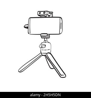 line art smart phone and tripod with microphone illustration vector isolated on white background Stock Vector