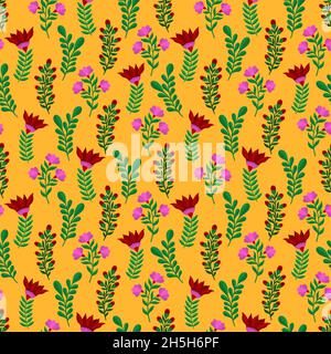 Seamless pattern floral background.Botanical plant repeat motif.Beautiful flower ornament.Vector illustration. Stock Vector