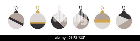 Collection of Christmas balls for decorations, holiday gifts, winter knitted woolen clothes, pattern. Christmas baubles icon set isolated on white bac Stock Vector