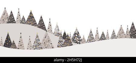 Christmas trees winter landscape background. Vector illustration. Stock Vector