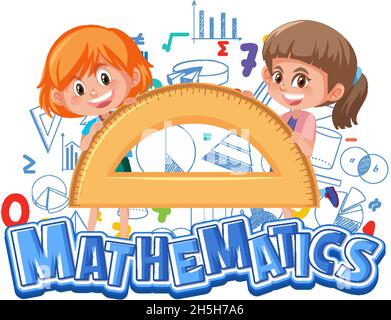 Math icon with kids and math tools illustration Stock Vector