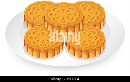 Pile of mooncakes on white plate illustration Stock Vector
