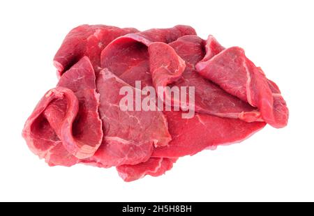 Group of fresh raw thinly sliced beef sandwich steaks isolated on a white background Stock Photo
