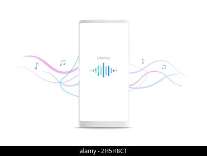 New realistic mobile white smartphone with music player app on white background. Stock Vector
