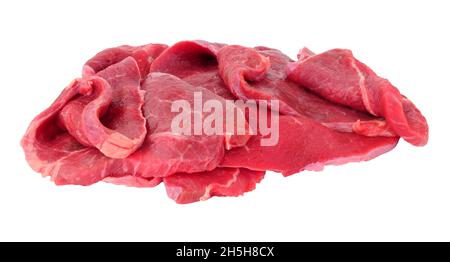 Group of fresh raw thinly sliced beef sandwich steaks isolated on a white background Stock Photo