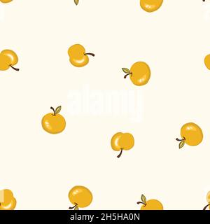 Seamless pattern with apple on white background. Natural delicious fresh ripe tasty fruit. Vector illustration for print, fabric, textile, banner Stock Vector