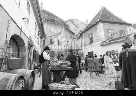 Medieval marketplace, beautiful black and white photography Stock Photo