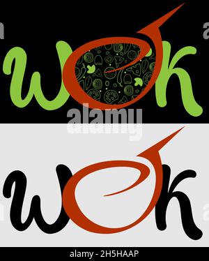 minimal logo of asian cuisine wok in two versions 1 Stock Vector