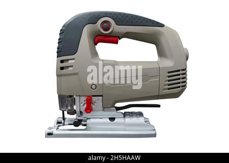 A jigsaw power tool isolated on white background. Electric jig saw. Professional electric jig saw isolated on white background Stock Photo