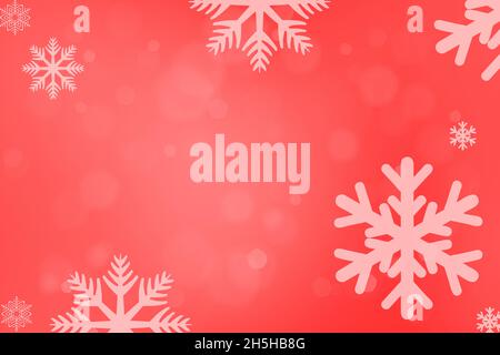 Illustration of a Christmas postcard concept with snowflakes falling over a red bokeh background Stock Photo