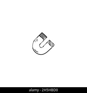 Hand Drawn magnet doodle illustration icon. Outline hand drawn magnet vector icon illustrations isolated on white background. Stock Vector