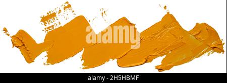 Diagonal strokes of yellow brush oil paint forming rectangular area for the inscription. Abstract varnish splash trace shape. Glossy oil paint smear o Stock Vector