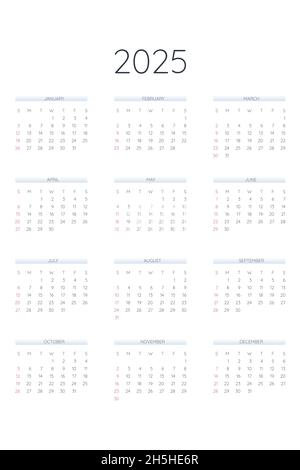 2025 calendar template in classic strict style with type written font ...
