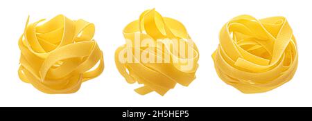 Tagliatelle pasta, fettuccine isolated on white background Stock Photo