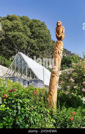 Sculpture Barbary Monkey Figure, Gibraltar Botanic Garden, Alameda Gardens, Gibraltar, Overseas Territory, United Kingdom Stock Photo