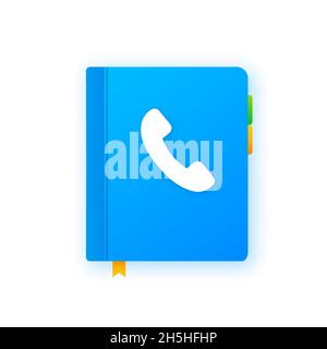 Blue phone book on white background. Phone icon, telephone symbol. Support service icon. Vector stock illustration Stock Vector
