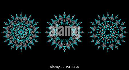 Illustration set of gradient mandalas on dark background. invitation card, ramadan, promotional media banner Stock Vector