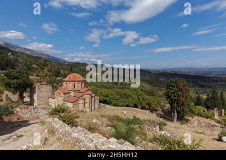 Church of Agios Theodoros, Byzantine ruined town of Mistra, Mystras near Sparta, Laconia, Peloponnese, Greece Stock Photo