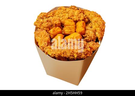 Overhead view on Chicken Bucket isolated on white with clipping path Stock Photo