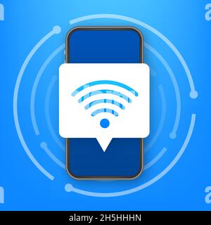 Wireless technology. Wifi internet connection on smartphone screen. Vector stock illustration. Stock Vector
