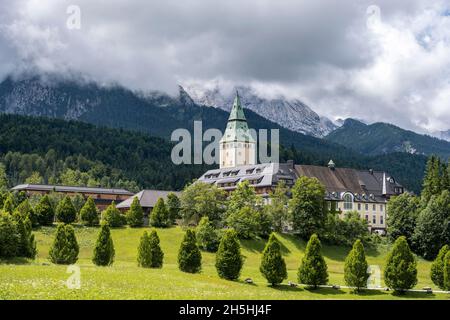 Elmau Castle, Castle Hotel, Wetterstein Mountains, Klais, Kruen, Werdenfelser Land, Upper Bavaria, Bavaria, Germany Stock Photo