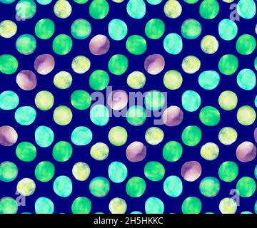 Seamless Circles Illustration. Multicolor Stains Pattern. Abstract Vintage Circular Shapes. Hand Drawn Paint Tile Design. Green Circles Ornament. Geom Stock Photo