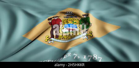 Waving flag concept. National flag of the US State of Delaware. Waving background. 3D rendering. Stock Photo