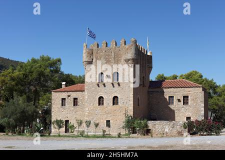 Tzannetakis Tower, Mani Museum, Kranai islet, Gythio, Laconia Gulf, Peloponnese, Greece Stock Photo