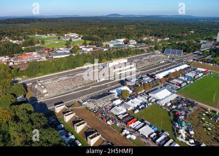 Aerial view, stone or zeppelin main stage, Cirquit, German Touring Car Masters, DTM at Norisring city circuit, car racing track at Dutzendteich Stock Photo