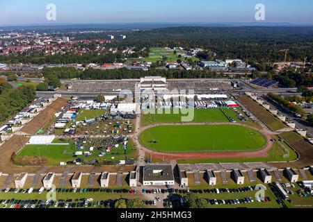 Aerial view, Cirquit, German Touring Car Masters, DTM at Norisring city circuit, car racing track at Dutzendteich, Stein- or Zeppelin-Hauttribuehne Stock Photo
