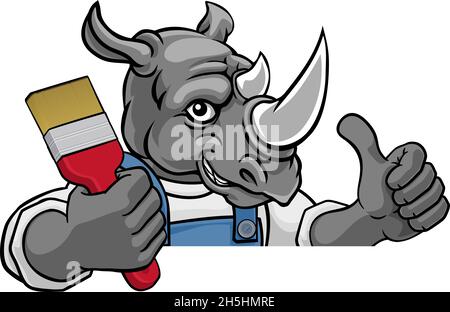 Rhino Painter Decorator Holding Paintbrush Stock Vector