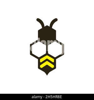 vector design. logo created from combination of bee with hexagon shape concept. Stock Vector