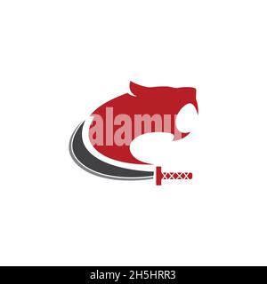 vector Illustration. logo created from jaguar and sword logo concept. Stock Vector