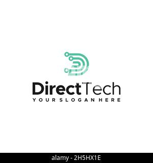 flat letter mark initial D Direct Tech logo design Stock Vector